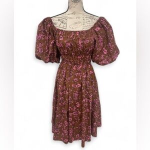 Polagram Puff Sleeve Floral Dress w/ Pockets – Size M EUC 100% Cotton